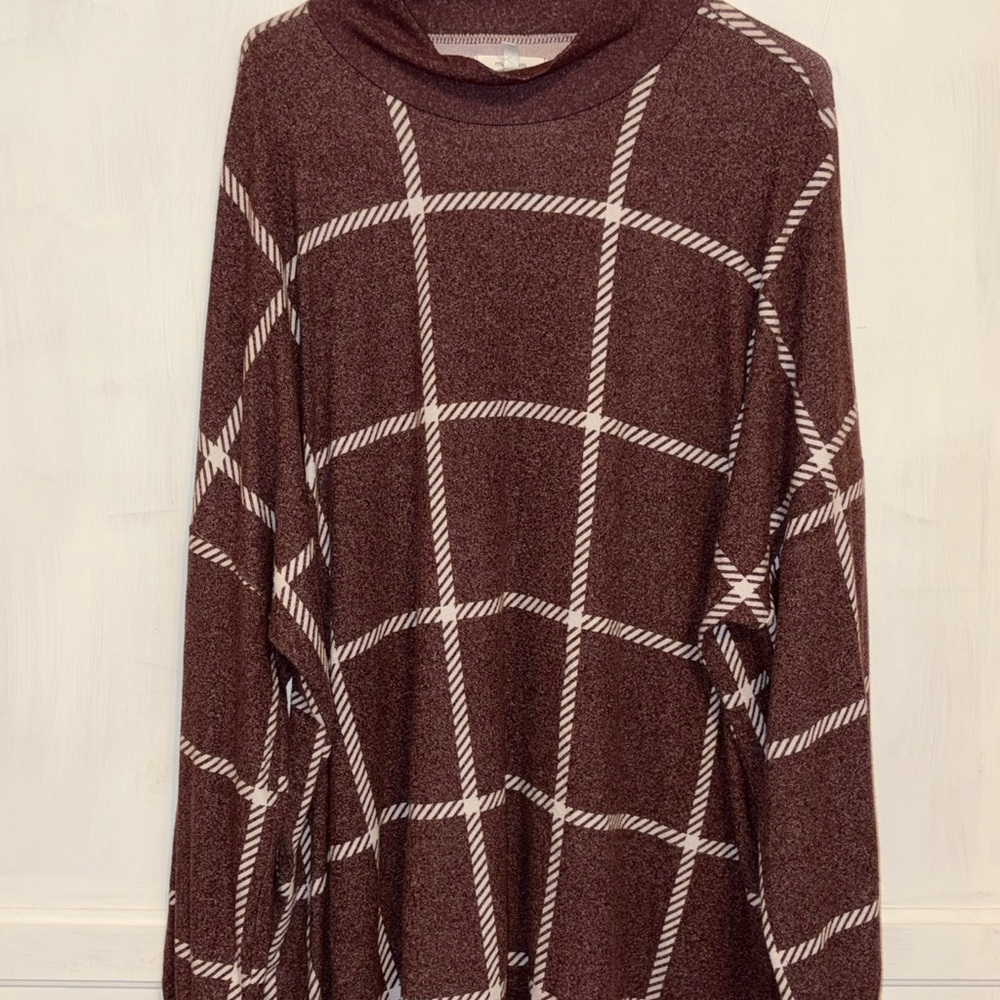 Maurices Brown Plaid Cowl Neck Sweater